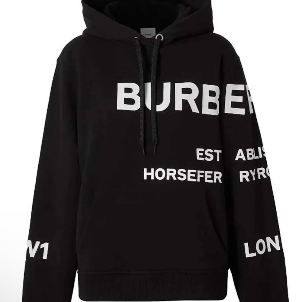 Burberry Logo Graphic Hoodie – Black, Size M (Unisex Fit)